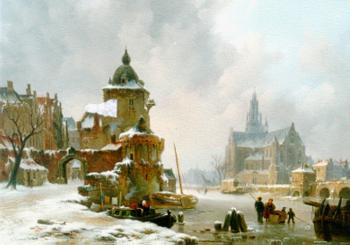 Bartholomeus Johannes Van Hove : Winters stadsgezicht